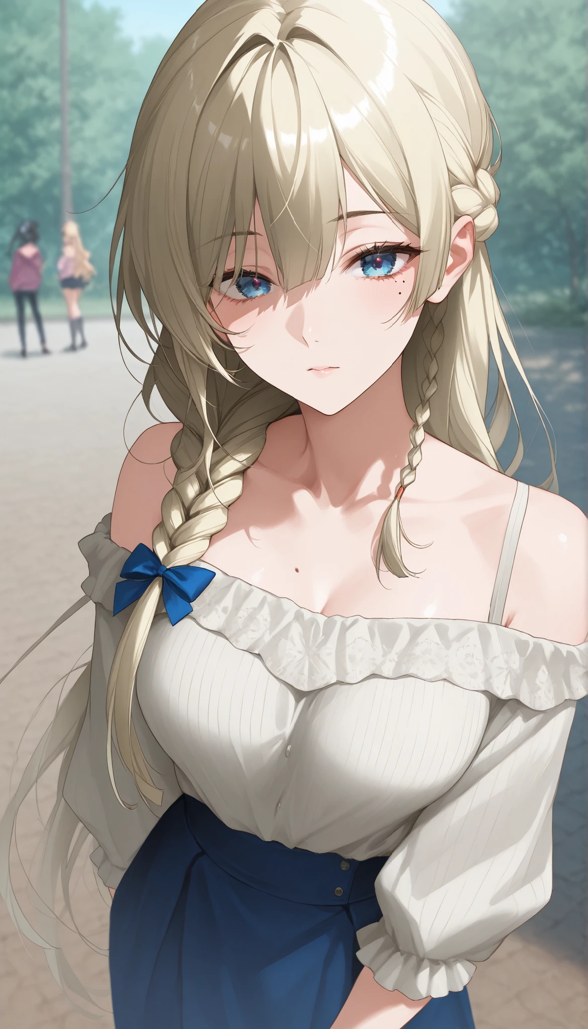 score_9, score_8_up, score_7_up、Anime、masterpiece、mhGemma、The blond haired、long hair、touch tall ponytail、braids、Blue eyes、mole under eye