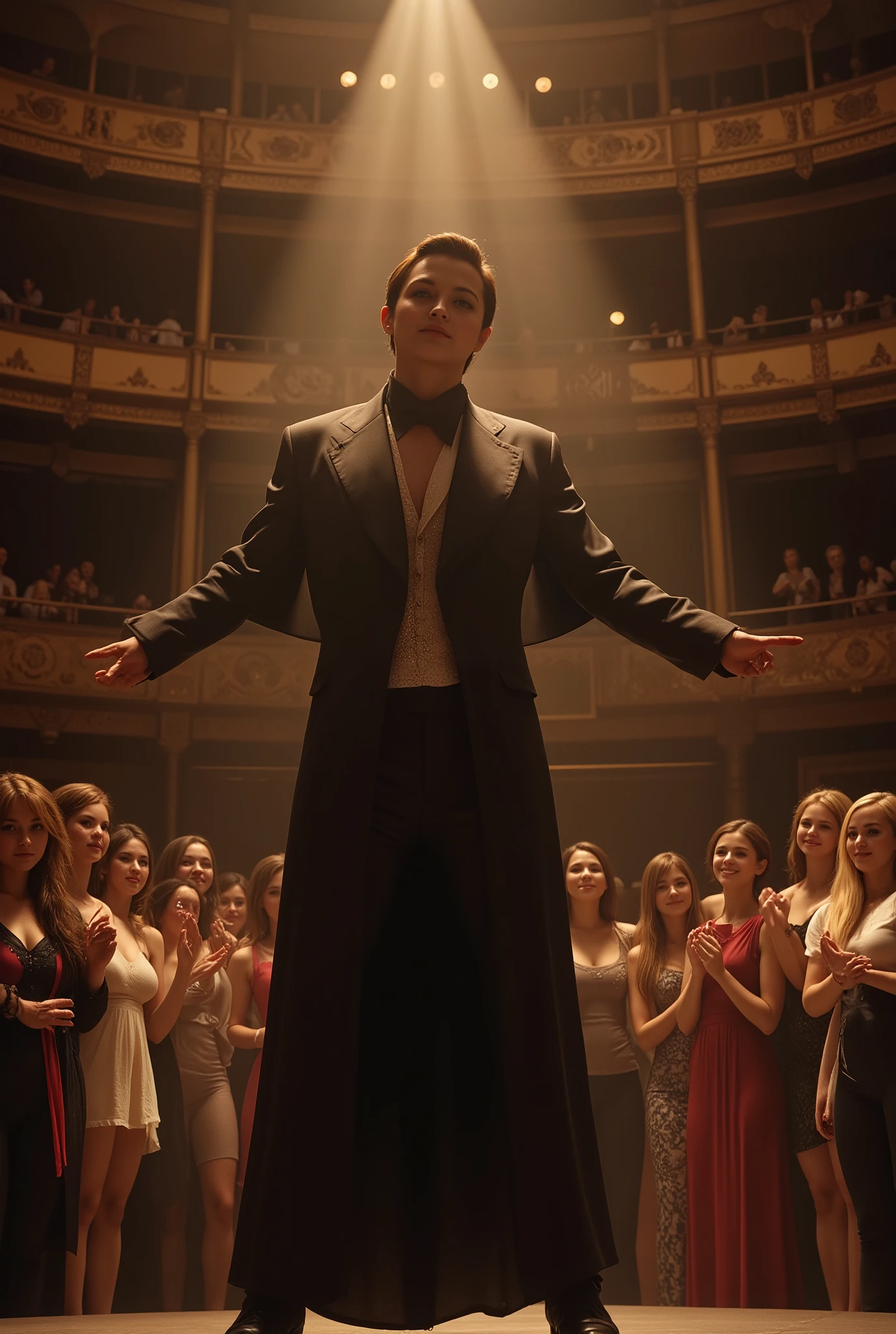 The Final Vanishing
At the climax, the magician bows—and disappears mid-applause. No trapdoor, no smoke. Just absence. The crowd waits. Minutes pass. Was it the end of the show—or the beginning of something else? spotlight fades to black, lingering applause, empty stage with a single top hat left behind.