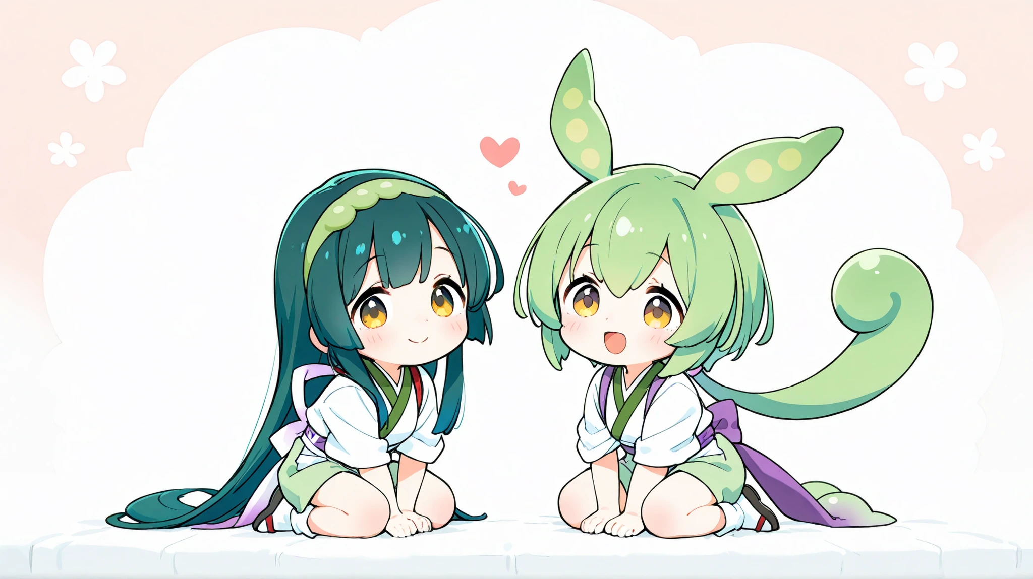 Tohoku Zunko,zundamon,two girls behind,high resolution,smile,smile ヤン,Highest Quality,full body view