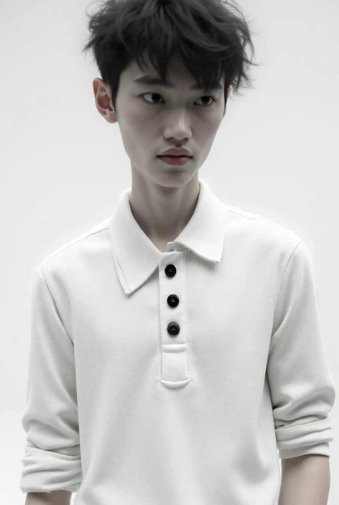 A young male twink, cute, beautiful, feminine, with a beautiful face with makeup, black hair, and his eyes have dark circles under them. He is wearing a long-sleeved aquamarine shirt and white jeans. He is in the College of Medicine, studying on the blackboard with brain written on it. He is sitting at a desk with scientific books on it. Medical and brain manuscripts, and on his neck a dog collar in the colors of homosexuals.