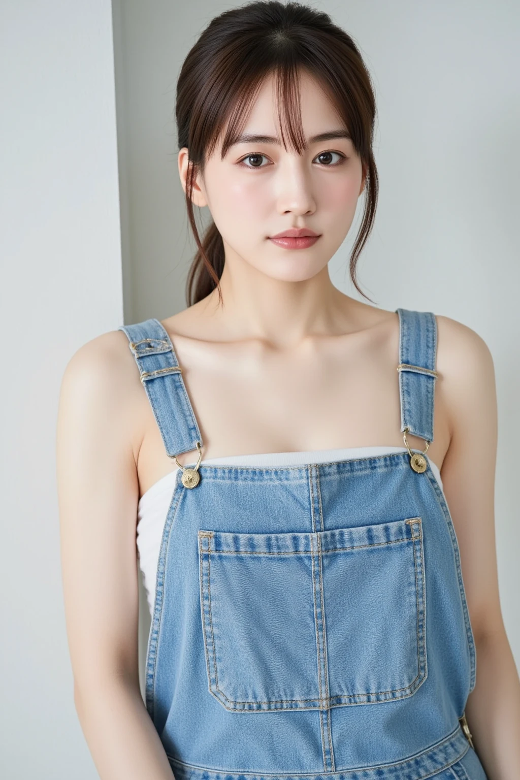 (Highest quality, 8K, 32k, masterpiece, Ultra-high resolution: 1.2), 1 Girl, Beautiful Japanese Woman, Narrow waist, (Lovely Face),, ((Neat and clean clothes), Natural clothes, 、color々With a wide variety of clothes、淡いcolorのブラウス, (Mimore length skirt), Elegance Casual), Age 25, Cinematic Light, (Biting pose: 1.2), (Smile at someone you like),Concrete wall、Silky Hair、Medium Hair、Medium Hairカット、constricted hair、Loose and fluffy hair
