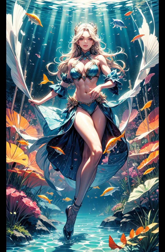 The image of a mink cicada in the Romance of the Three Kingdoms ，Raised sexy，long leges，show legs，gigantic cleavage breasts，Enchanted，dancing pose，Water droplets surround，water bloom，Enchanting，seduce，tmasterpiece，HighestQuali，Highest high resolution，beautifullegs，one-girl
