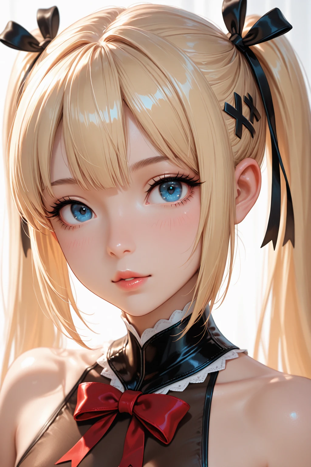 hyperrealistic 14 year old american teen, blonde, little, perfect tiny body, sexy, dark makeup, small choker, perfect slim face, big red lips, very cute face, tiny body, big eyes, young looking, childish looking, cheerleader