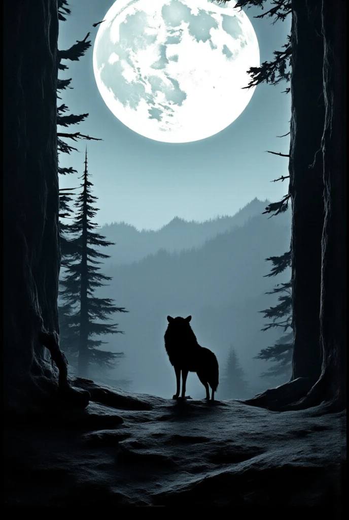 A lone wolf admiring the moon in the forest