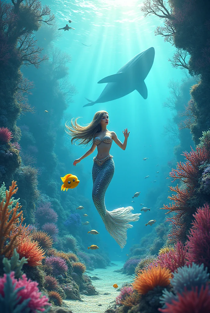 mermaid and humpback whale in the ocean with corals and fish, beautiful digital artwork, beautiful mermaid, beautiful art uhd 4 k, by Arthur Pan, beautiful gorgeous digital art, beautiful digital art, very beautiful digital art, gorgeous digital art, amazing depth, beautiful digital painting, by Alexander Kucharsky, 4k highly detailed digital art, very beautiful fantasy art, mermaid