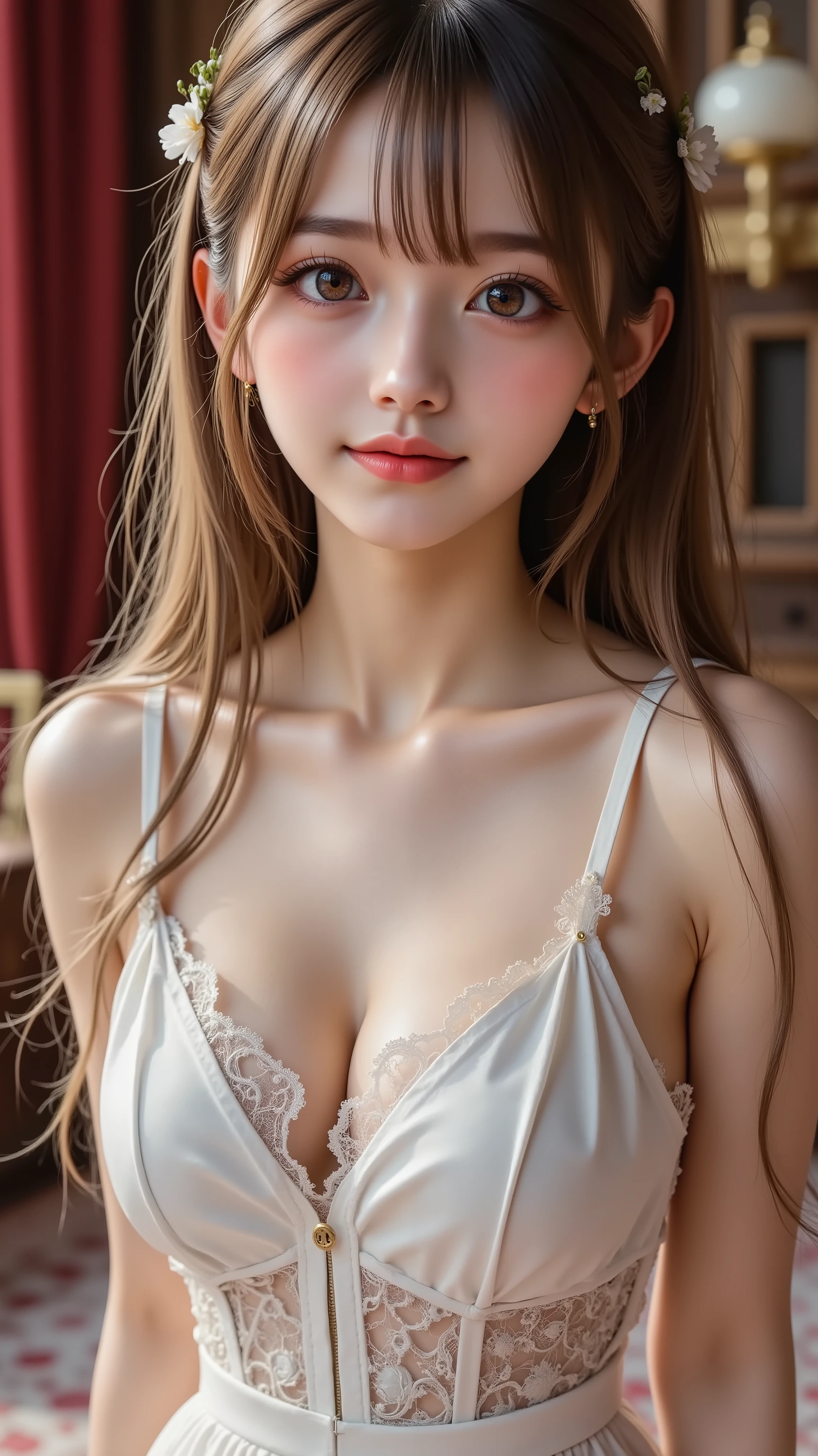 ((Goddess Performs Playing Card Magic)), Slender Body, Highest Quality, Highest Image Quality, greatest masterpiece, super real:1.3, Ultra High Definition, (Teenager Goddess, Babyface, Transcendental Cute Goddess), Lots of Audiences, TV Show, Professional Movement, Immersive Magic Trick, Surprised audience