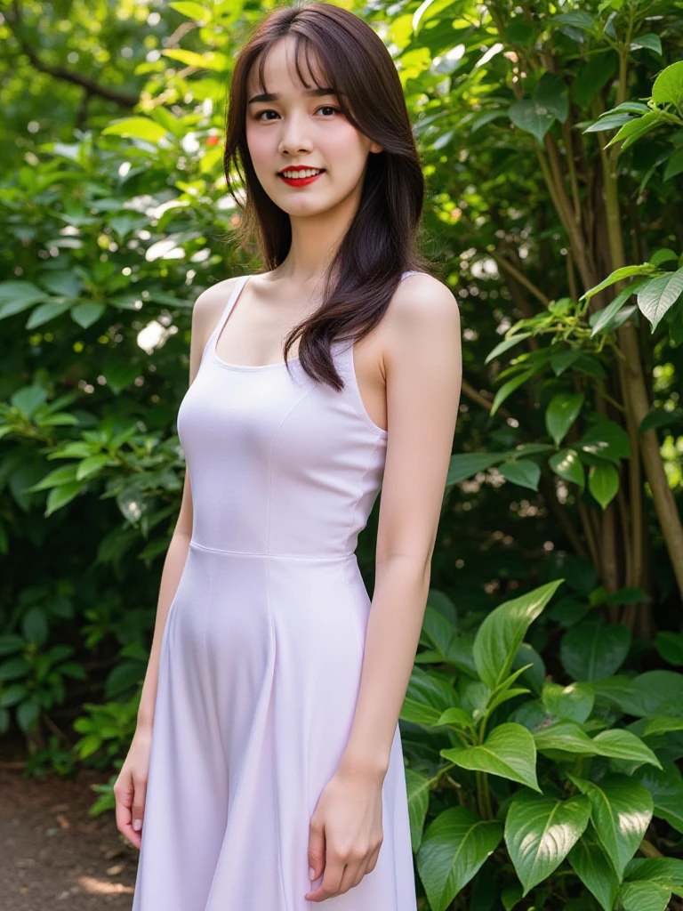 A girl with beautiful detailed eyes and lips stands in a vibrant garden, Surrounded by blooming flowers and lush greenery. She has long eyelashes，Added a touch of elegance to her face. The garden is filled with all kinds of colorful flowers, Including roses, tulip, and sunflowers. The sun shines gently through the leaves, Cast a warm and brilliant light on the scene. The girl wore a flowing white dress，Dance in the breeze, Give her an ethereal and elegant look. Her face is filled with a joyful smile, Radiating the light of happiness and contentment. The overall atmosphere of the artwork is realistic and realistic, Bright colors、clear focus. The artwork showcases the beauty of nature，Captures the essence of the perfect moment. Soft and subtle lighting, Create a sense of peace and quiet. Artwork is of the highest quality, Features ultra-detailed elements，Bring every aspect of your scene to life. This is a masterpiece created with precision and passion.