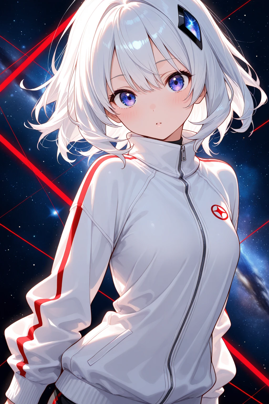 Girl with short white hair small, nose bleeding , manga page with panels and dialogue  