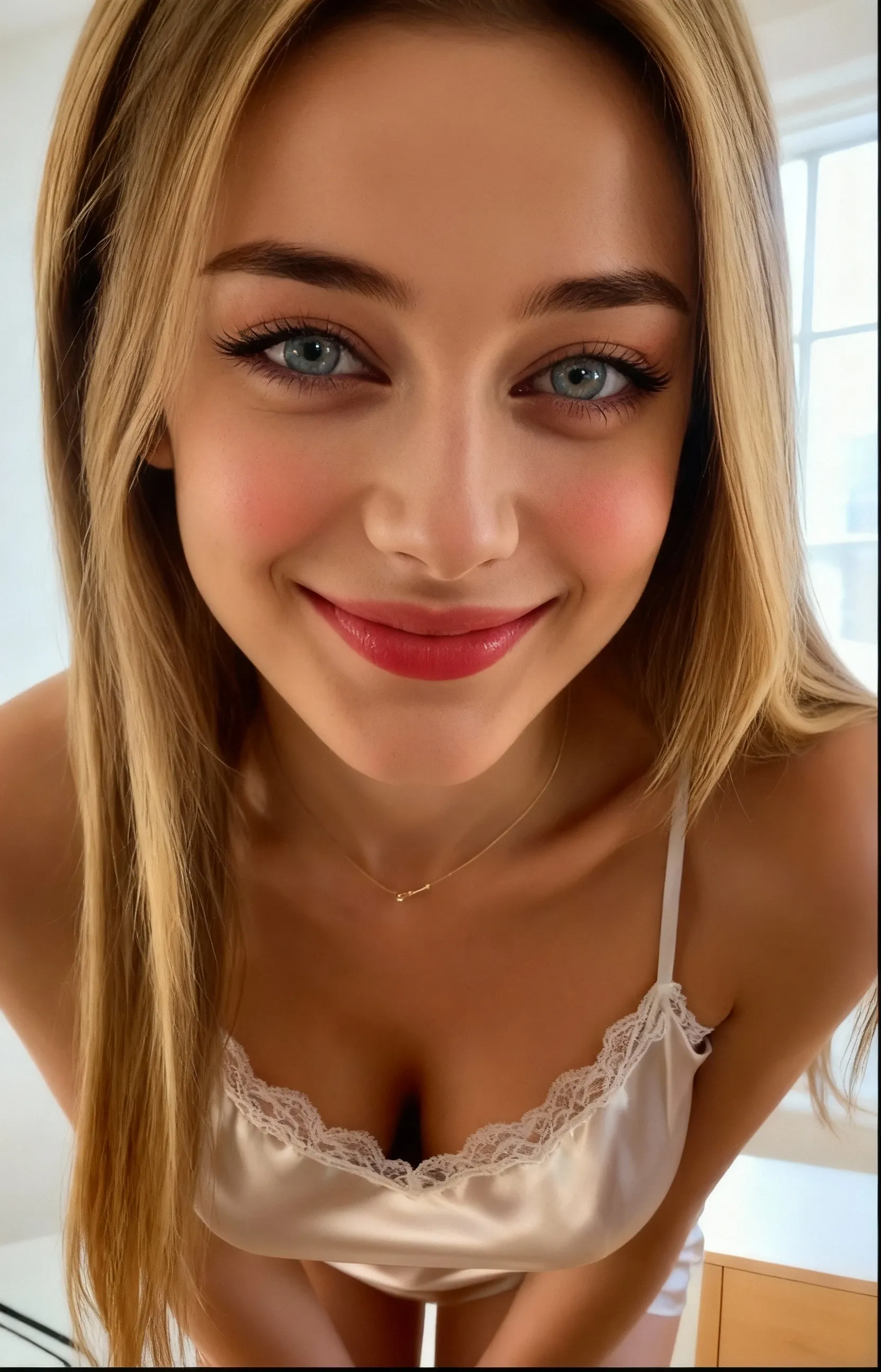 Lily Bowman), posing, modeling, with floral casual outfit design, showing her back, full body, ???? smile, best quality, blur night background with Green Eyes, , Ultra Realistic, Meticulously Detailed, Portrait, Blonde Hair and Big Eyes, Selfie of a Young Woman, Green Eyes, No Makeup, Natural Makeup, Looking Directly at the Camera, face artgram, subtle make-up, Impressive photo, stand, with ???? smile, Medium and large size ?????, allowing the face to be seen clearly, night