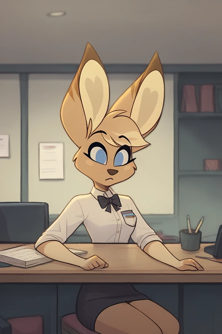 best quality,
masterpiece,
3D anime,
(((solo))),
(((1girl))),
(((Face is JudyHopps))),
(long ears like a rabbit:0.8),
Heir is in a ((ponytail)) style,
 bangs,
wispy bangs,
((Her eyes color is purple)),
6.5 head and body,
office suit,
office business suit outfit
 office lady,
 (((white blouse unbuttoned))),
Navel ,
(outfit is made of wool:1.4),
(((body is made of wool fabric))),
(((body is gray with fluffy and fluffy))),
(((skin is wool fabric with fluffy and fluffy))),
((She is blushing in the cheeks)),
((clavicle is emphasized)),
 jacket, 
((looks like crying))