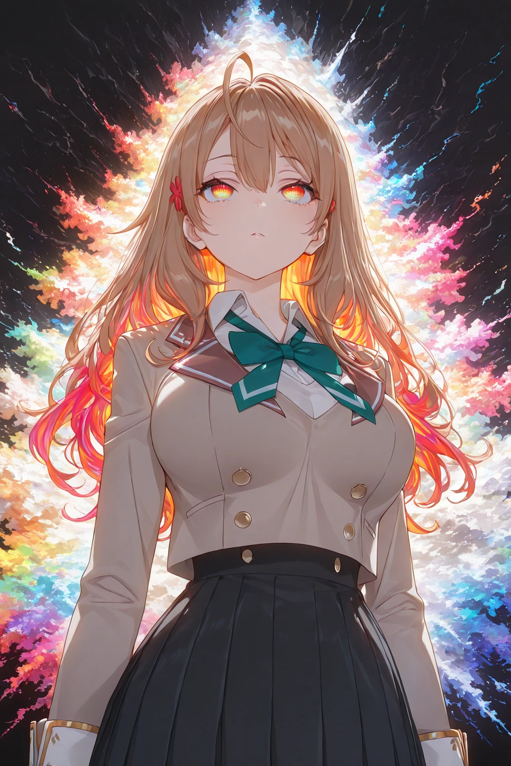 (masterpiece, Highest quality), (((Perfect , Anatomically correct))), ((1 Girl)), Long hair, Braiding、Blunt bangs, Light brown hair, happiness, Green Eyes, hair ornaments, School_uniform, short_Dispel, just_feet, blue sky, window, Front view, Insights,The body is slim, Compresses on the , ((Beige cardigan,Green pleated skirt、Blue Neck Ribbon、White knee-high socks)),Pastel colored が見えている、((Pastel colored ))、((Shiny ))、((Normal location:1.4))、(((Straddle)))，((feetを開いて座らされた…))、((:1.6)),((((M-shaped legs:1.1))),((Lift up your shirt:1.5)),((Showing off your )),(((Lace ))),Award-winning  designs、Random Color 、((((M-shaped legs:1.1)))、((:1.3)),((((M-shaped legs:1.1))),((( with a man))),( ), atmosphere,Stupid,shortness of breath:1.6,((:1.3))