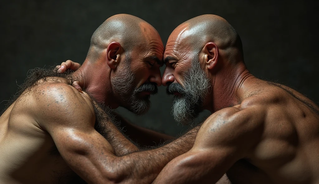 Two hot bald men kissing