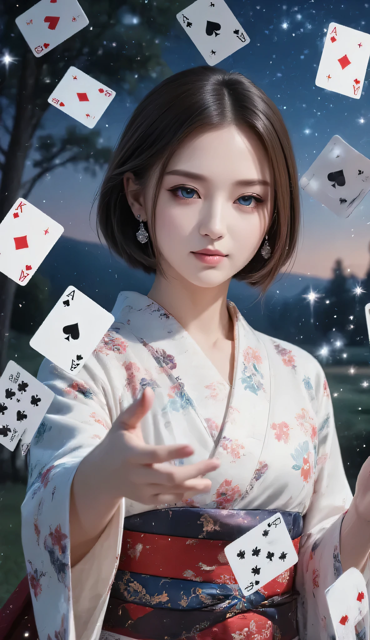 Japanese Women,Real photo、Magician、女性Magician、magic、Mysterious、4Ｋ、Playing Cards、空を舞うPlaying Cards