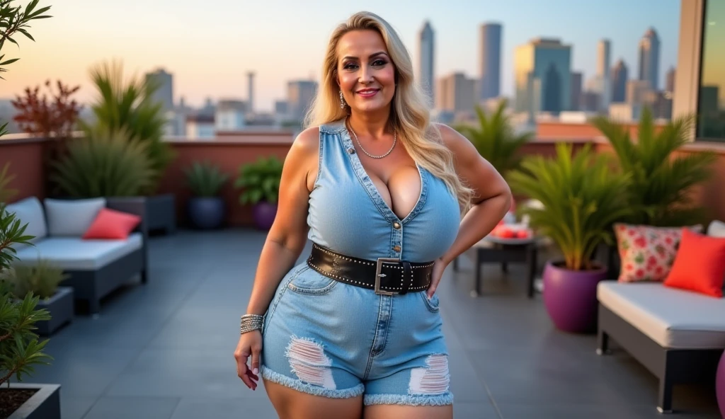 (zoom in), (masterpiece), 4k artwork, (hyper realist), Beautiful elderly woman, 65 years old, Grandmother, Female teacher, incredible body wearing blue jeans with bronze and gold details, with her back to the camera showing a huge , Very slender waist, wide hip, linda Grandmother, beautiful old woman, night and urban scenery with bokeh and flares on camera