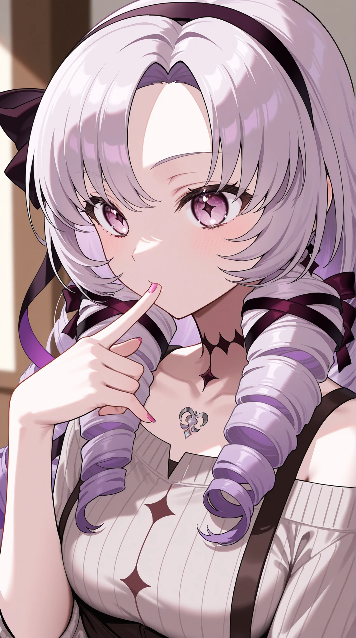 1girl,solo,
high resolution,masterpiece,
Hyakumangen Salome \(Casual\),
Kisses to the fingertips,Put it on your finger,