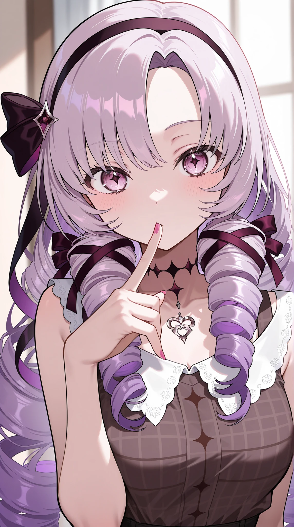 1girl,solo,
high resolution,masterpiece,
Hyakumangen Salome \(Casual\),
Kisses to the fingertips,Put it on your finger,