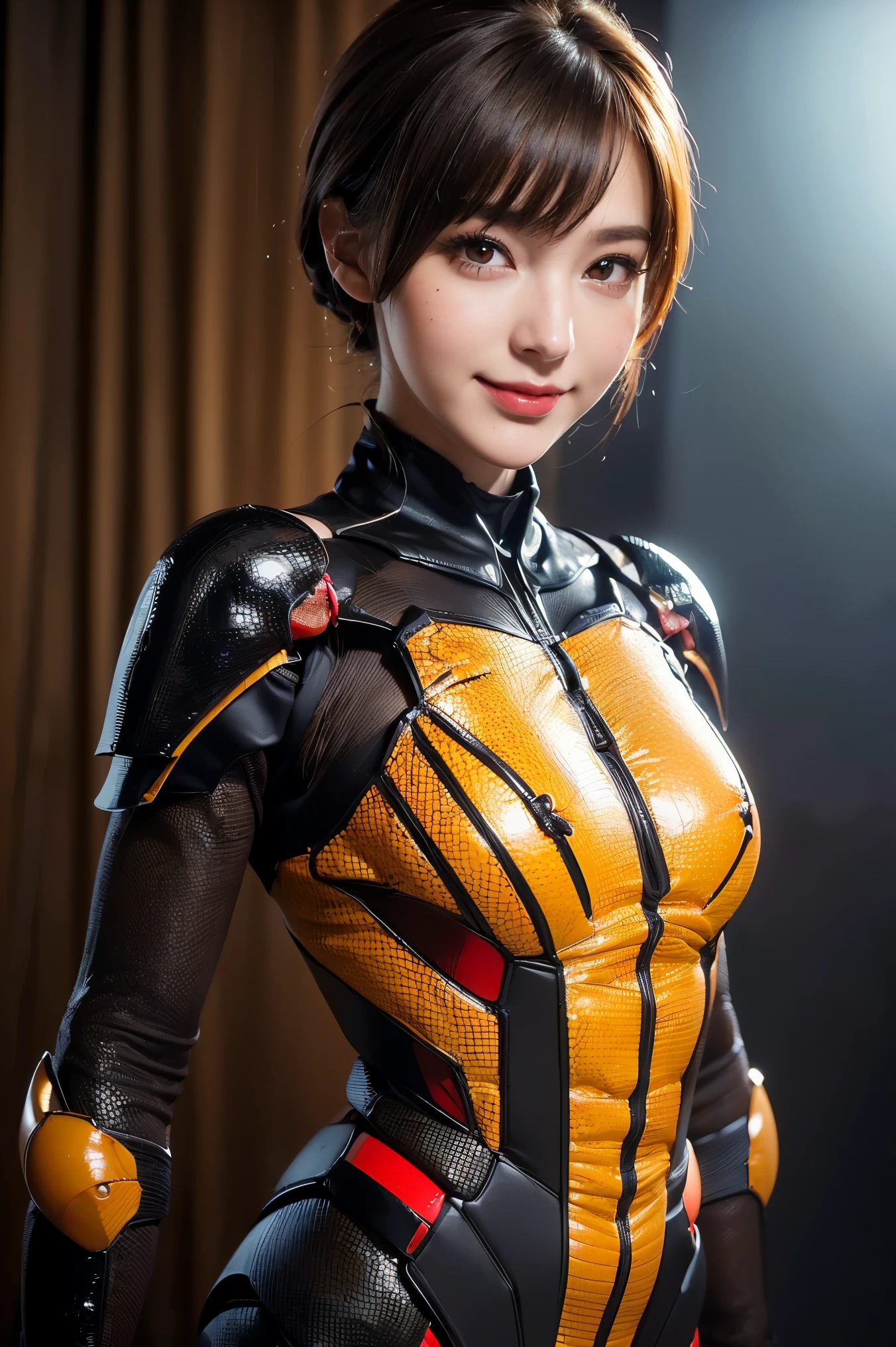 (high resolution,masterpiece,best quality,extremely detailed CG, anime, official art:1.4), realistic, photo, amazing fine details, all intricate, gloss and shiny,awesome many layers, 8k wall paper, 3d, sketch, kawaii, illustration,( solo:1.4), perfect female proportion,villainess, (fusion of dark brown cockroach and lady:1.4), (brown cockroach form lady:1.2), (brown cockroach lady:1.2), (fusion:1.2), (solo:1.4), (evil smile:1.2), muscular, abs, (cockroach brown exoskeleton bio insect suit:1.4), (cockroach brown exoskeleton bio insect armor:1.2), (brown transparency cockroach wing:1.4), (brown cockroach antennae:1.3),