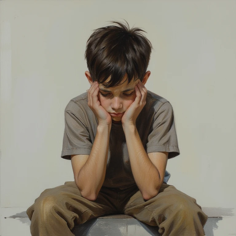 Lonely Young Boy Hiding face