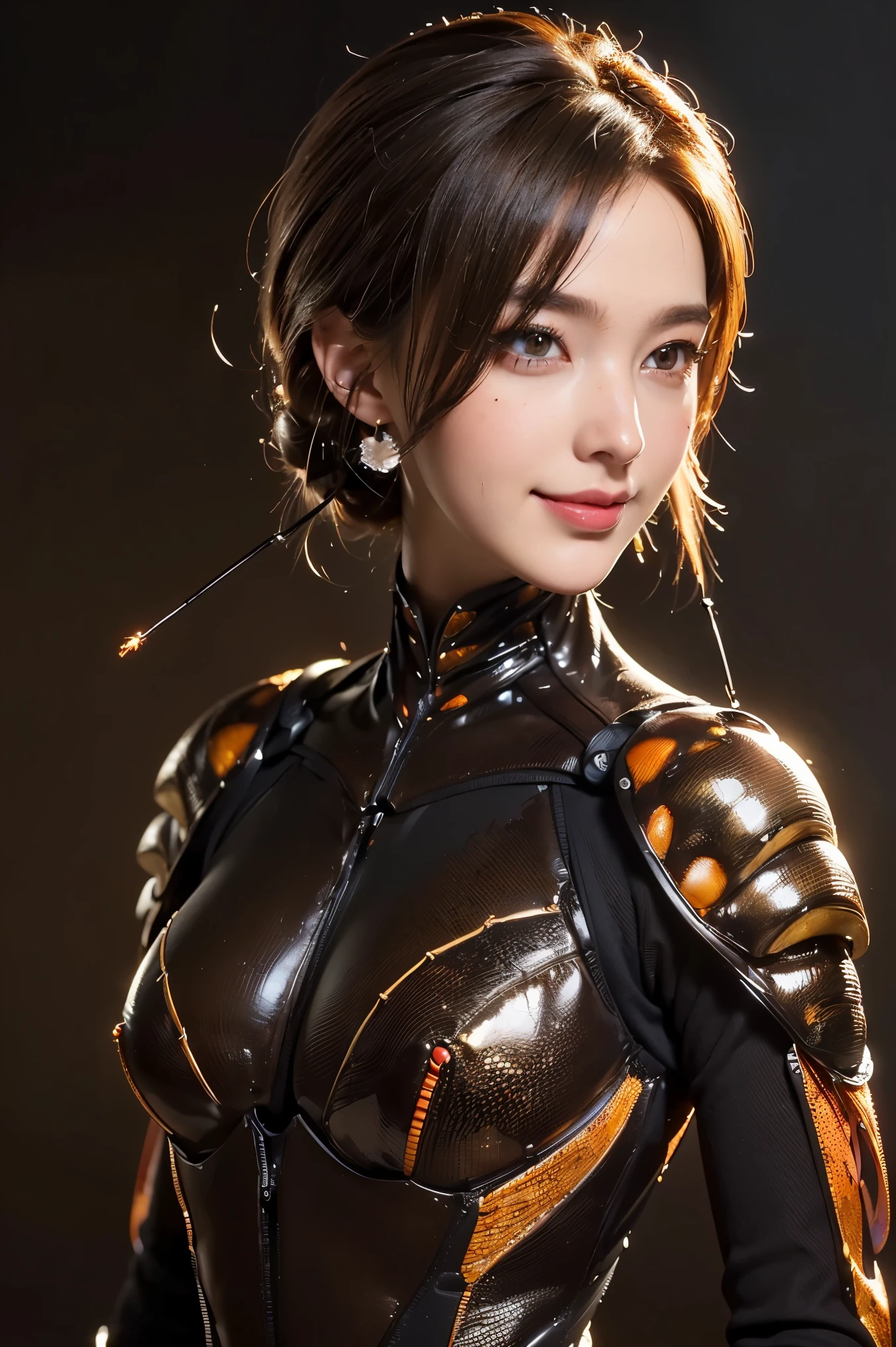 (high resolution,masterpiece,best quality,extremely detailed CG, anime, official art:1.4), realistic, photo, amazing fine details, all intricate, gloss and shiny,awesome many layers, 8k wall paper, 3d, sketch, kawaii, illustration,( solo:1.4), perfect female proportion,villainess, (fusion of dark brown cockroach and lady:1.4), (brown cockroach form lady:1.2), (brown cockroach lady:1.2), (fusion:1.2), (solo:1.4), (evil smile:1.2), muscular, abs, (cockroach brown exoskeleton bio insect suit:1.4), (cockroach brown exoskeleton bio insect armor:1.2), (brown transparency cockroach wing:1.4), (brown cockroach antennae:1.3),