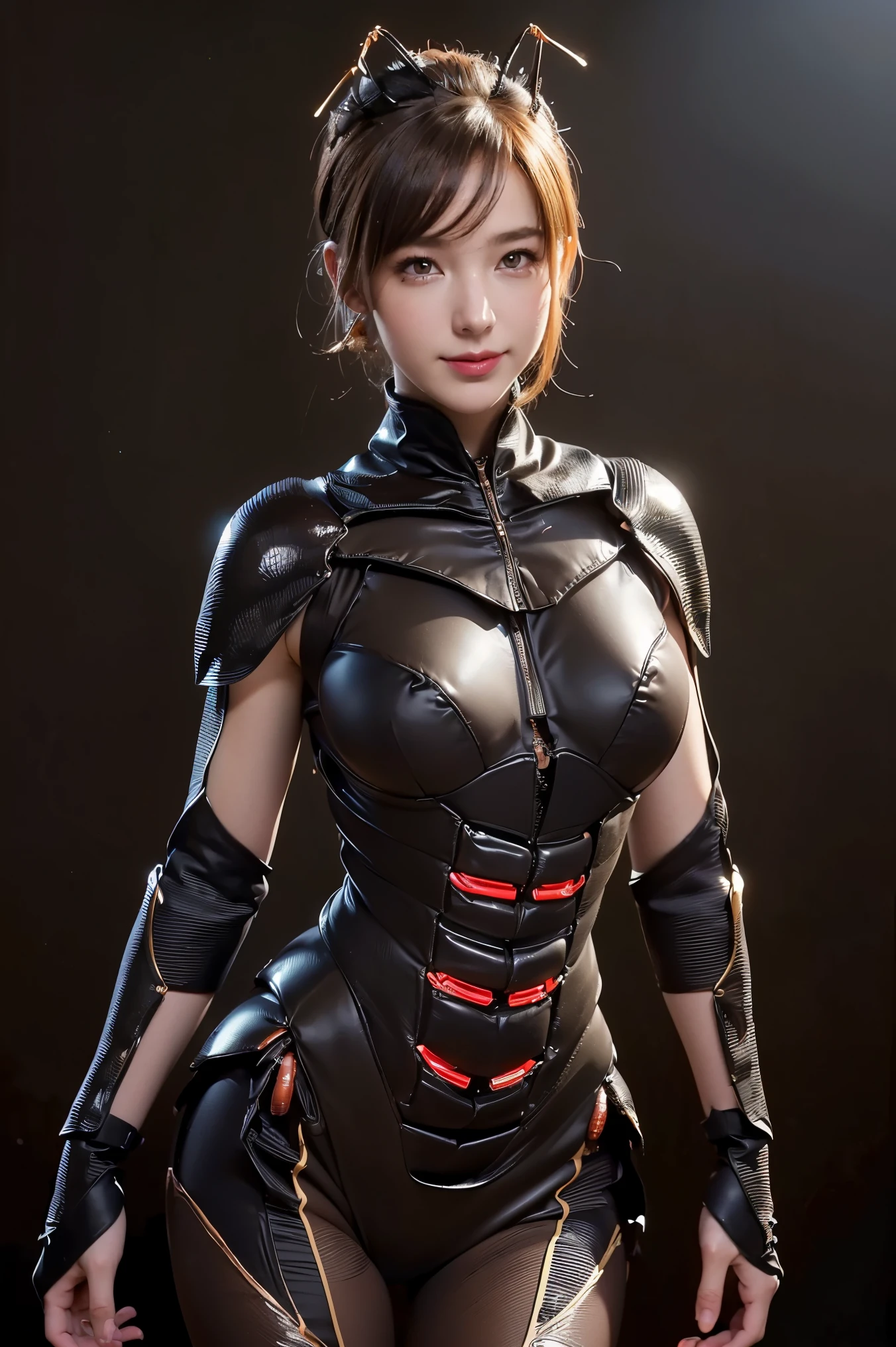 (high resolution,masterpiece,best quality,extremely detailed CG, anime, official art:1.4), realistic, photo, amazing fine details, all intricate, gloss and shiny,awesome many layers, 8k wall paper, 3d, sketch, kawaii, illustration,( solo:1.4), perfect female proportion,villainess, (fusion of dark brown cockroach and lady:1.4), (brown cockroach form lady:1.2), (brown cockroach lady:1.2), (fusion:1.2), (solo:1.4), (evil smile:1.2), muscular, abs, (cockroach brown exoskeleton bio insect suit:1.4), (cockroach brown exoskeleton bio insect armor:1.2), (brown transparency cockroach wing:1.4), (brown cockroach antennae:1.3),