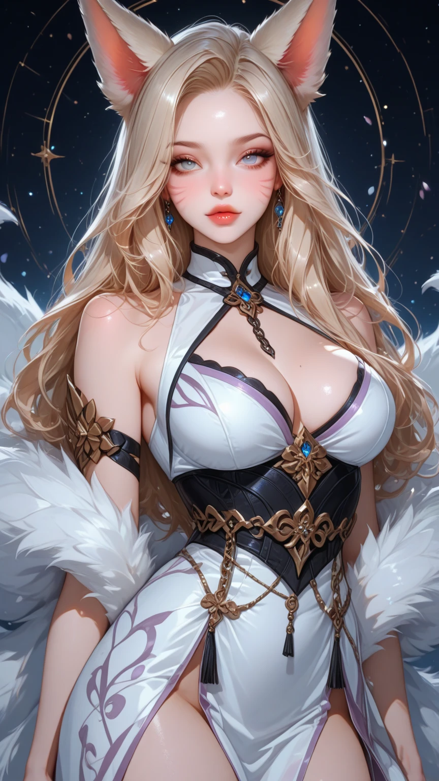((masterpiece,best quality,8K,high resolution)),((character concept art)), 1 female, noble, Old money atmosphere, supermodel, fashion model, 35 years old, (long blonde hair), blonde hair, (fair complexion), Ultra-fine eyes (blue eye color), extraordinary gorgeous, grace, charming, clever, calm, Perfect body ((Slim and curvaceous)), ((intricate details)), Super delicate hand details, super fine fingers(((Ten fingers))), Wearing a white blazer、White shirt and white pants (stand still), (full body display), ((Show the whole body)), (No logos on background), (No logo), ((solid color background)), ((solid color background)), (((empty background)))

