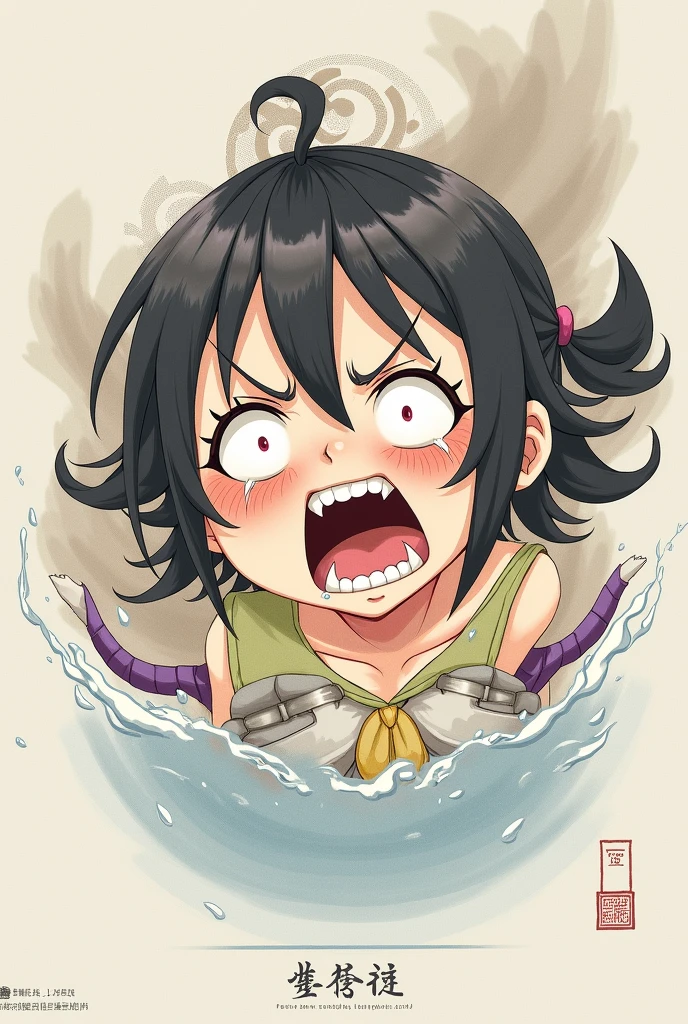 fountain_cheered up, score_9,score_8_above, score_7_above,  ginedb, cheered up screencap, 
1 girl, Alone, old, looking at the viewer, Open mouth, evening, black fur, sand,  shoulders, medium old, clavicle, aboveper body, dientes, black eyes, tearing above, nails, eyelashes, pink wristband, d:, saiyajin armadura, green skirt, Eyebrows, green saiyajin armadura, Moonlight, sexy butt
 