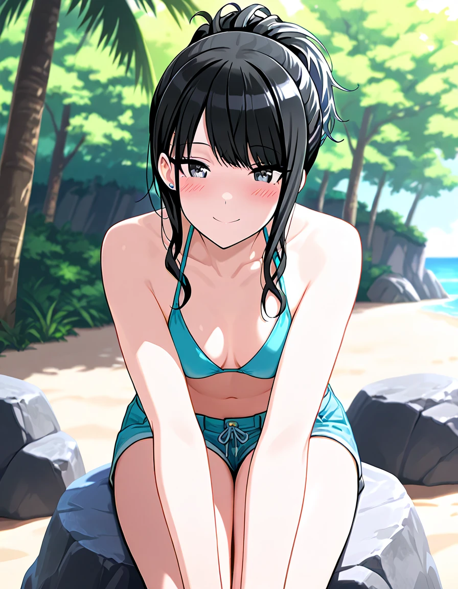 a woman posing in a   in front of the sliding glass door of her house with it's own feet propped on the glass