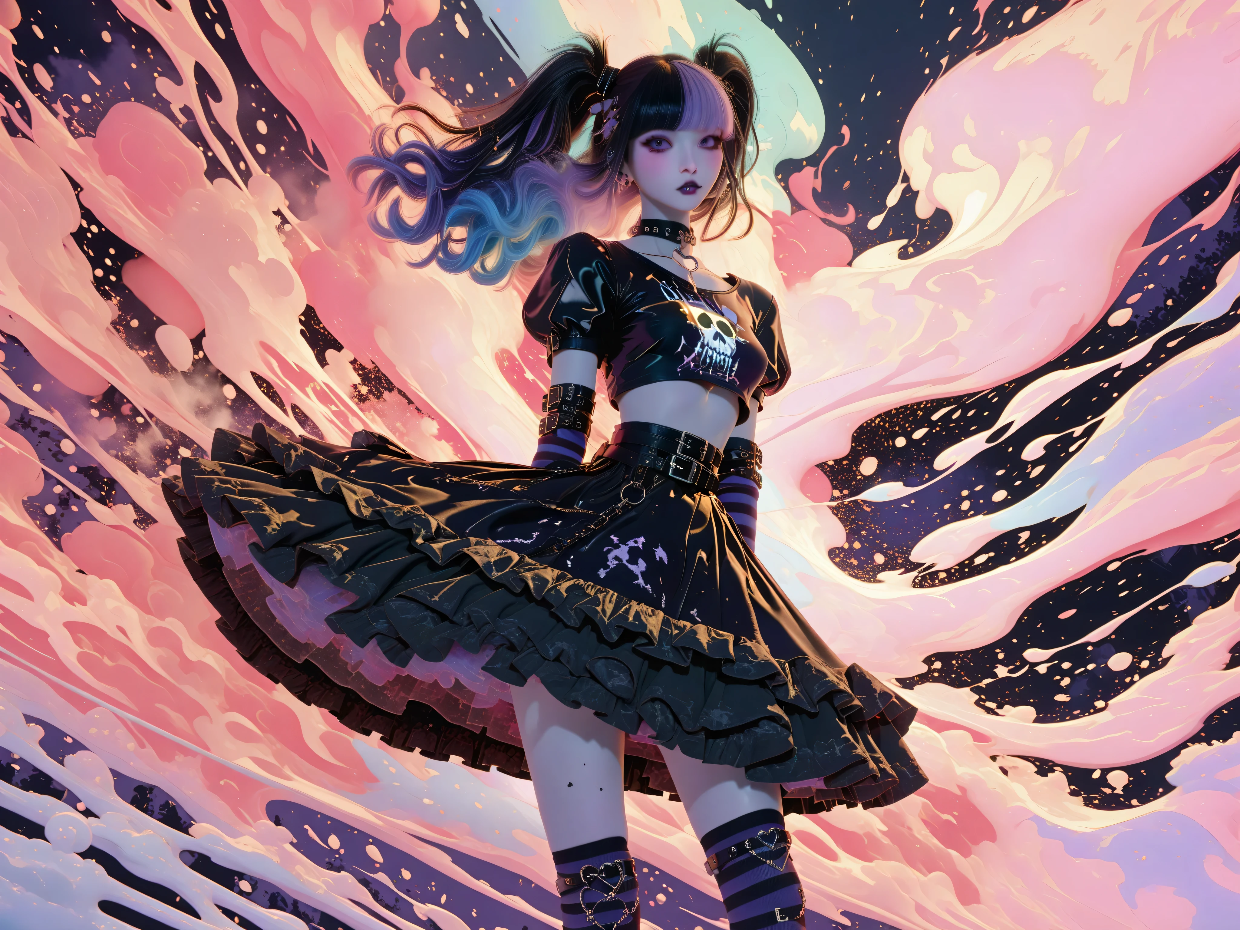 babe,miaomiao_liulifa,,Goth_EGirl,3d,Colorful smoke coming from a slim woman's chest