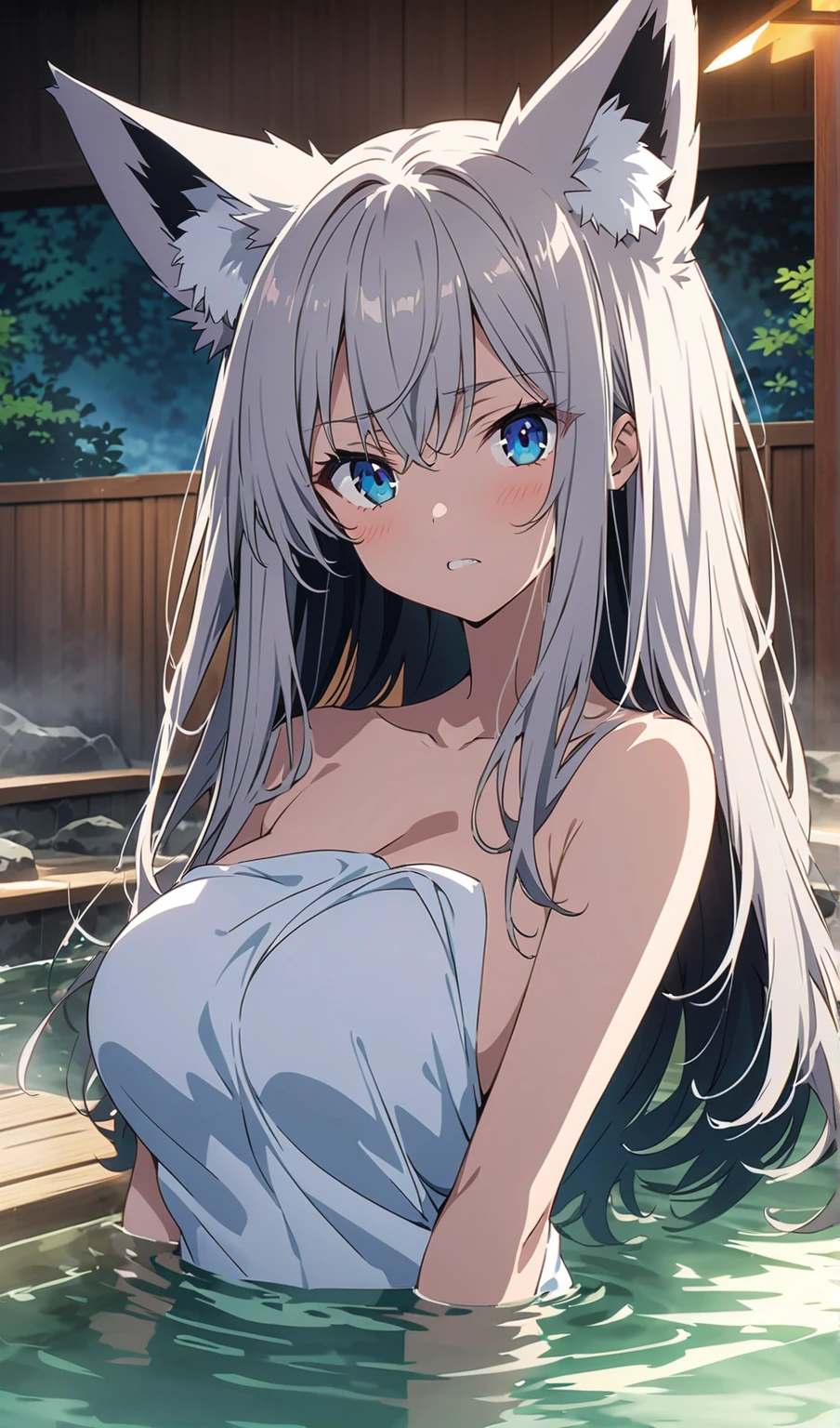 masterpiece, best quality, movie still, 1girl solo, female focus, looking at viewer, upper body, depth of field, (watercolor illustration, soft pastel colors:1.1), realistic, white hair, black eyes, ,  