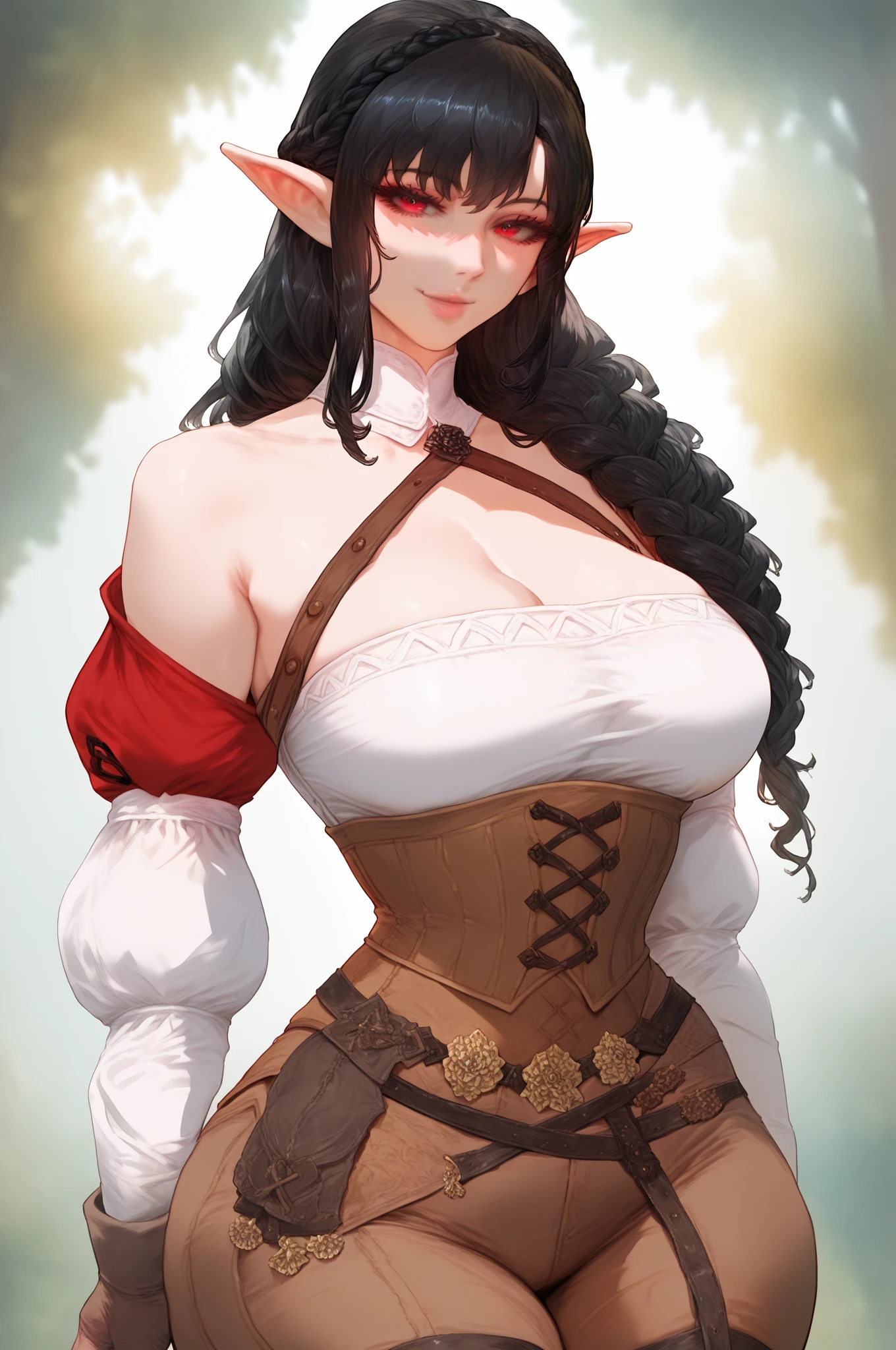 (masterpiece:1.2, best quality), (1girl, solo),milfication, lisadef, milf, (mature female), 40 year old woman, make up, smiling , parted lips, highly-detailed, gorgeous perfect face, , sagging , (), ((thick thighs)), slim waist, hourglass figure,tall ,long legs, (red lips), thick lips, (Voluminous brown hair), hair flower, witch hat, green eyes, dress, caplet, belt, gloves,thighhighs, necklace, big earrings, (sweating), , blushing, (Adult Temptress),  pose, walking, outdoors, countryside, grass field, flowers, soft lighting, (front view), hand in own hair, 