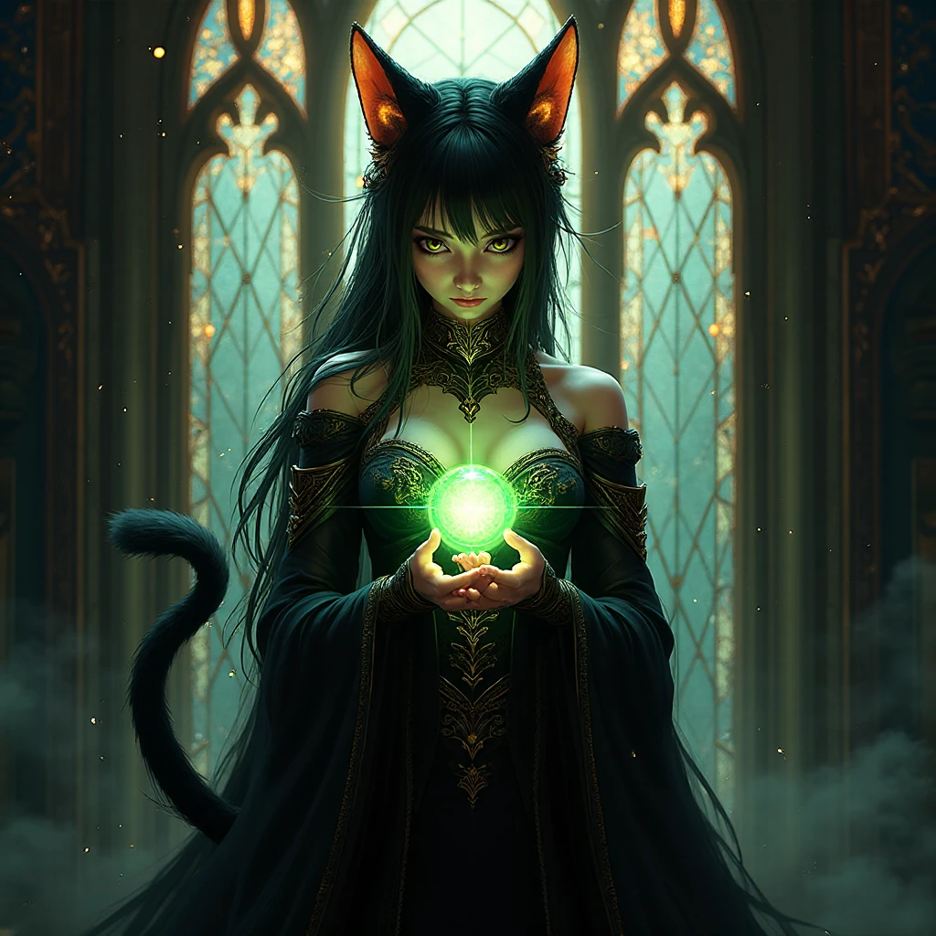 (masterpiece, top quality, best quality, official art, beautiful and aesthetic:1.2), (1girl), extreme detailed,(fractal art:1.3), ((1girl)), highest detailed, woman, cat