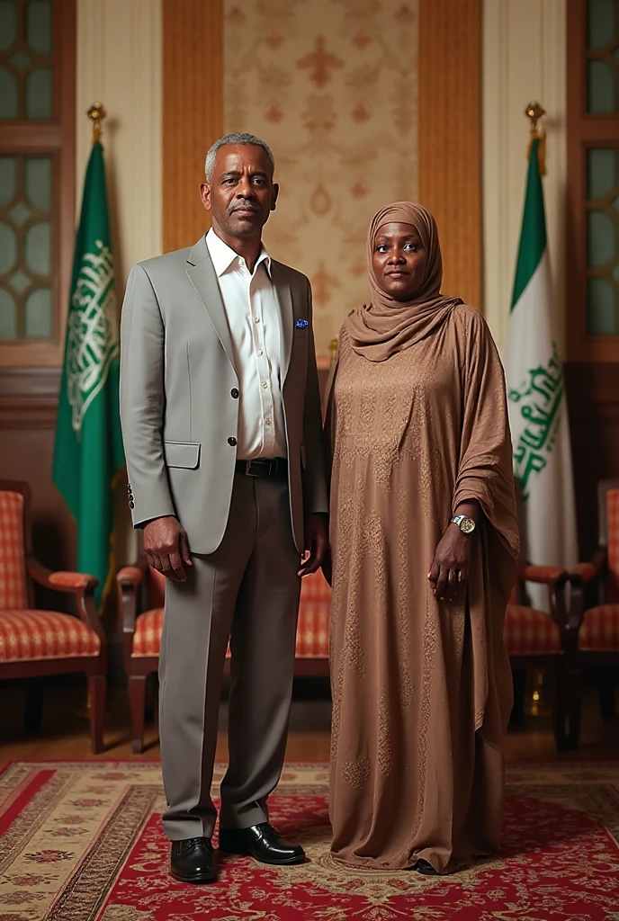 Pale skin kurdish woman straight tight tied hijab  shoulder  arm  talking with a black man in luxury room 