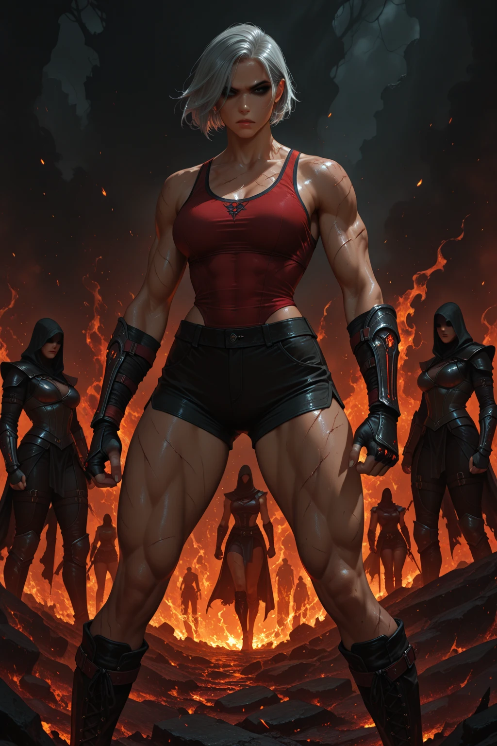 ((masterpiece)),(((best quality))),((character design sheet)), illustration,1man, environment Scene change, jumping, legs spread wide,muscular, red skin, red legs, small red horns, scribbles and marks, rough sketches, pose too, black and red color palette, 8k,16k, (simple background, white background: 1.3)