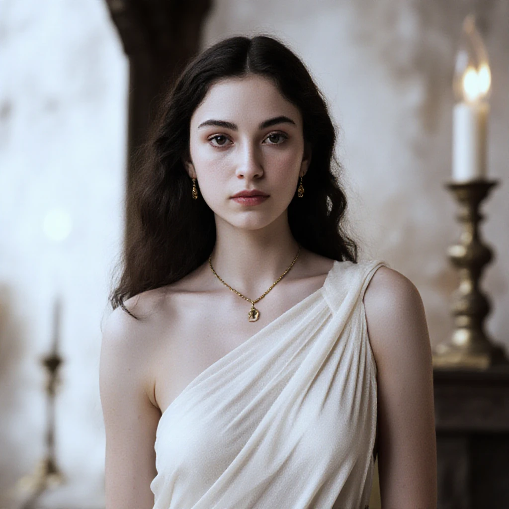 A chiaroscuro portrait of a woman, beautiful detailed eyes, beautiful detailed lips, extremely detailed eyes and face, long eyelashes, porcelain skin, elegant hairstyle, intricate jewelry, dramatic lighting, Renaissance style, dramatic shadows, warm golden tones, dramatic chiaroscuro lighting, ultra-detailed, 8k, photorealistic, masterpiece, cinematic, dramatic atmosphere, elegant and regal