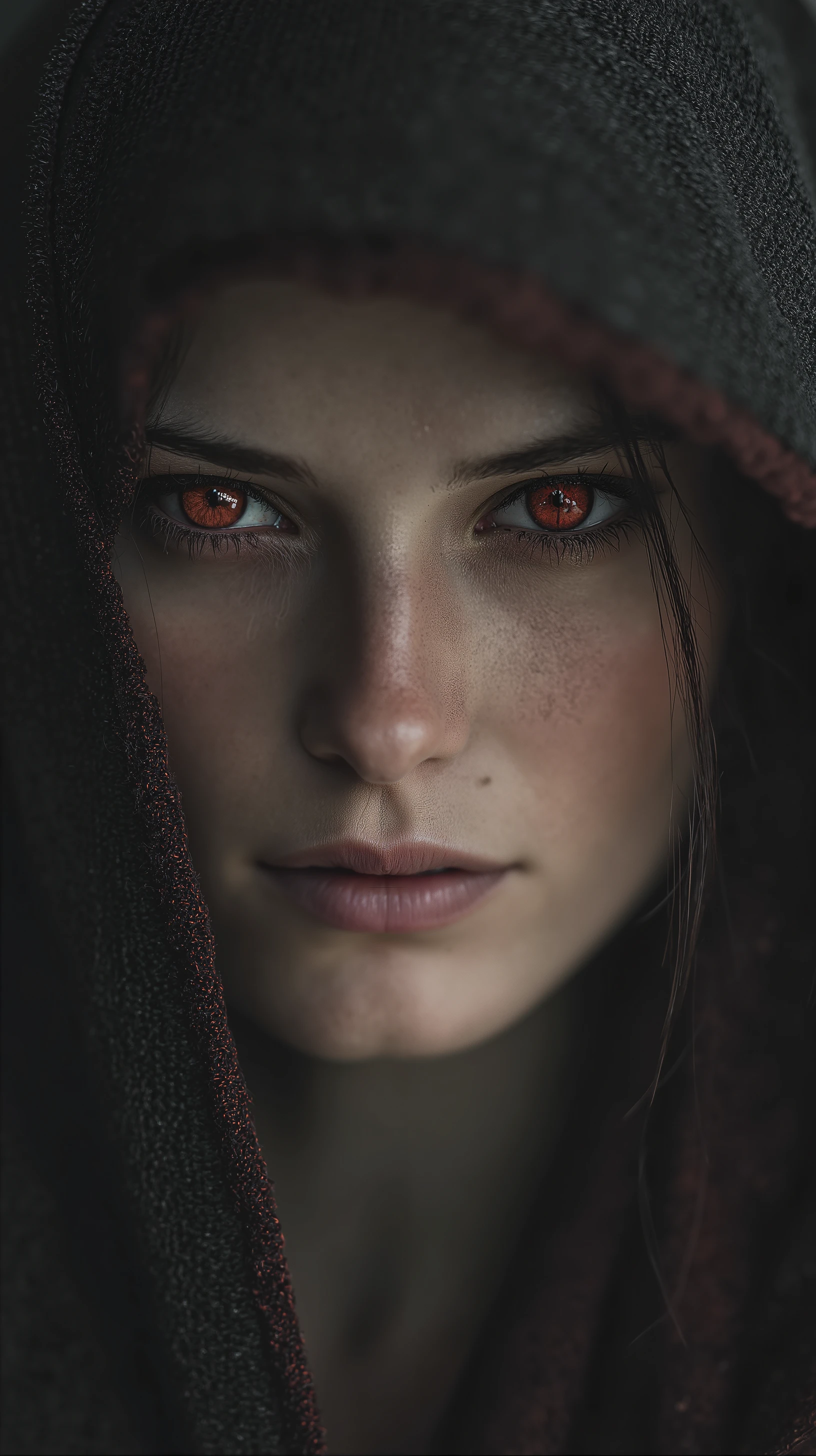 A beautiful vampire, with red eyes 4K, Canon EOS 5D Mark IV Digital SLR, 35mm lens , sharp debtocus , Exquisitely crafted , Long Exposure , debt/8 , ISO100 , Shutter Speed 1/125 , by Hans Feurer