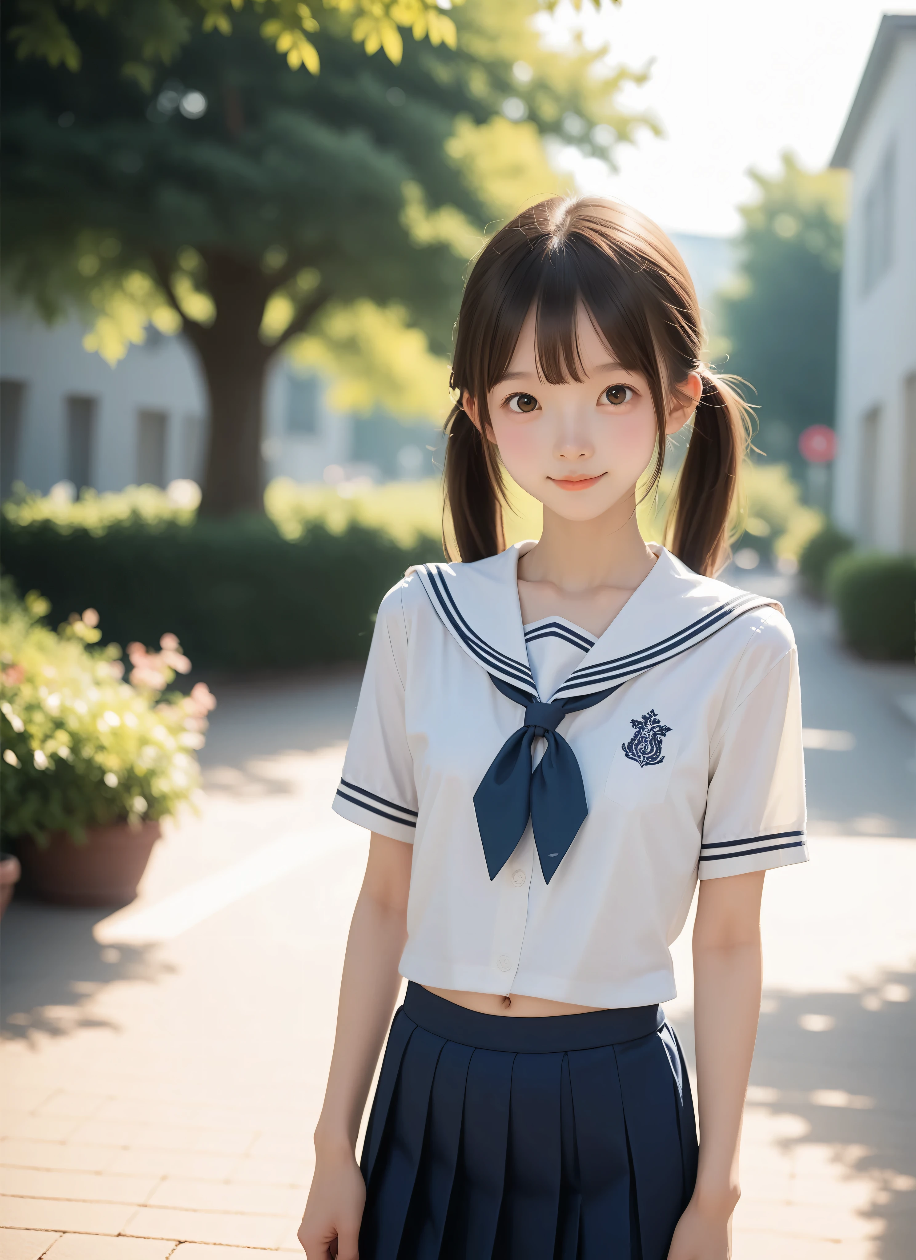 ( white skin:1.3),cute girl,Cute younger Girl,Slender,short,Slender,thin body,(younger:1.2),Cute younger Girl opening without permission,cute face,(skinny:1.5),score_7_up,score_8_up,score_9,realistic,is a girl who goes to school,uniform, small buttocks when viewed from below,( body:1.2),sunlight,Japanese,short髪, thin shoulders,thin arm,Narrow Shoulder