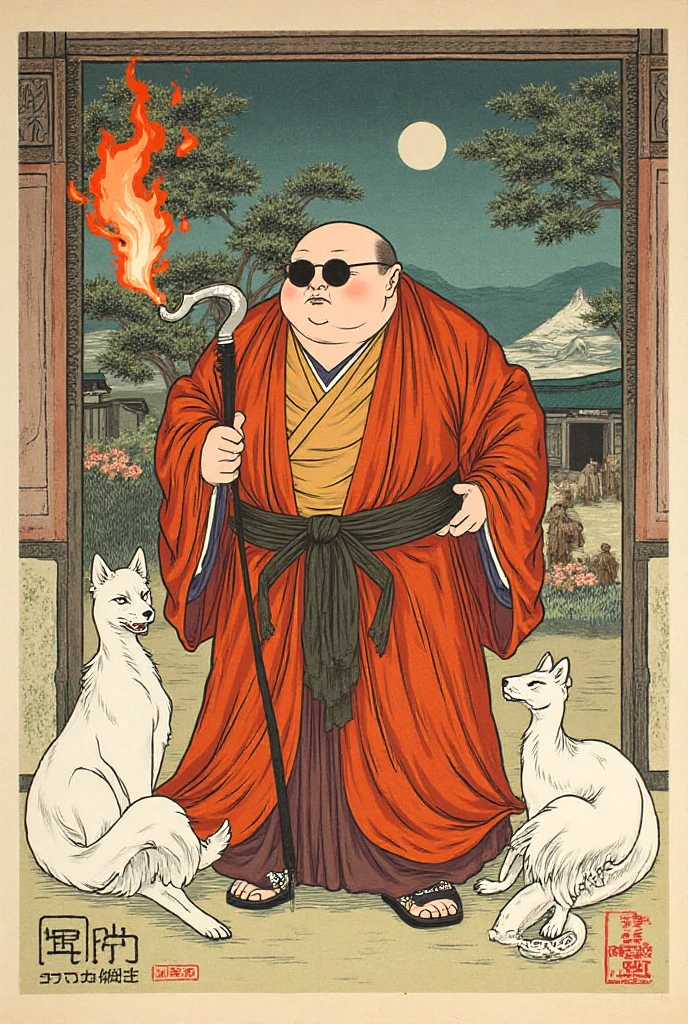 Nishiki-e 、Japanese monk、Exorcist、exorcist、1 person、round black ...