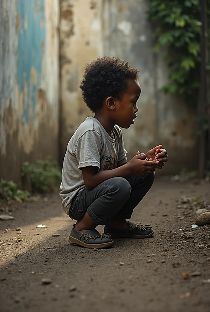 A imagem mostra um menino sentado em um banco de madeira, which is located near a fence. The boy is wearing a black shirt and appears to be looking at the camera. The bench is positioned in the middle of the scene, com a cerca estendendo-se para os lados esquerdo e direito da imagem. The boy's posture and the presence of the bench suggest that this could be a park or a similar outdoor environment.Gere essa imagem no estilo de anima