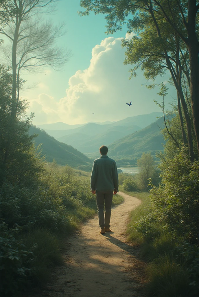 Make a video of a man walking until he finds a magic car 