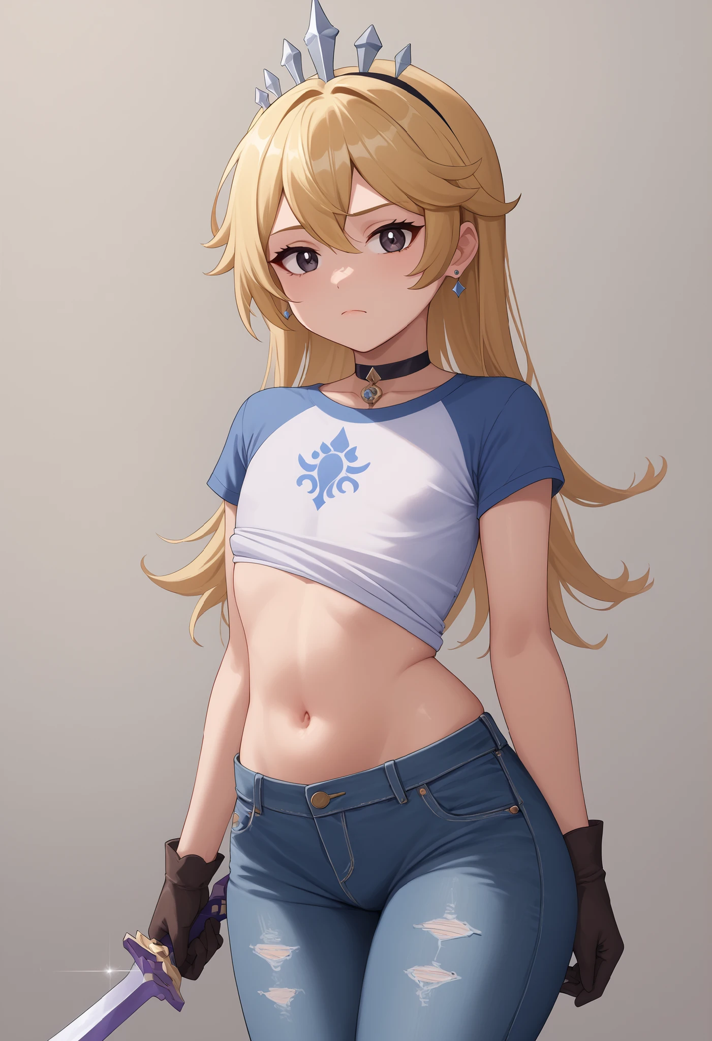 Blonde hair, blue eyes, 1girl, , jewelry, long hair, necklace, solo, hair ornament, , sidelocks, shoulders, cloudy night, (dirty blond Fox ears:1.25), revealing clothes, crop top armor, short shorts armor, hair clip, looking at viewer, (action shot, lying down: 1.25) (narrow & waist), simple background, dark forest, creek, bracelet, mischievous face, shy smile,