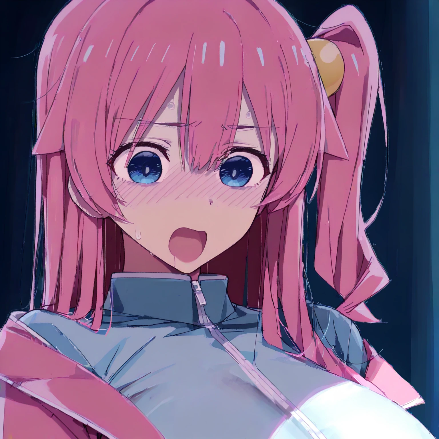 <lora:Momoka_Watarase Illus:1>, 1girl, solo, , red eyes, red hair, purple hair clip, choker, heart-shaped pupils, teen, frilled shirt, cardigan, off shoulder, sleeves past fingers, masterpiece, best quality, amazing quality, very aesthetic, absurdres,