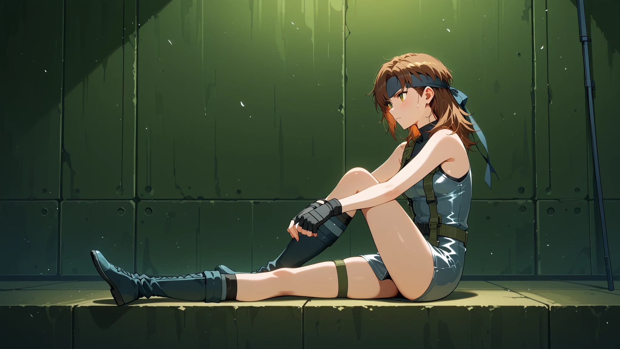 masterpiece, anime coloring, newest (full body) cat dress as solid snake from metal gear solid MULLET HAIRSTYLE, BANDANNA AROUND HEAD, R