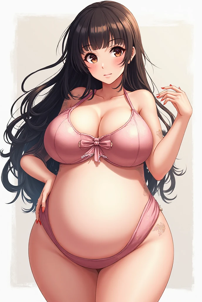 A japanise anime chubby girl with big ????? , wearing extra small bra , oil in body , big ??? , with short ????? 