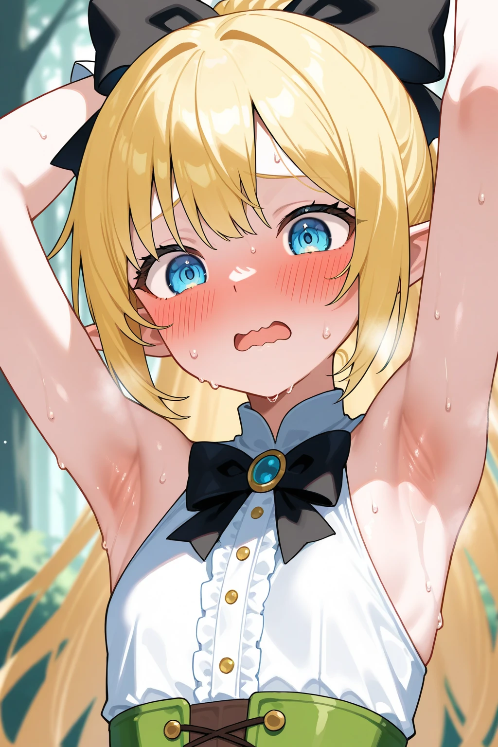 best quality, (masterpiece:1.2), detailed, medieval,
Rumia Tingel,
1girl, solo, ((blush)),
medium hair, blonde hair, short ponytail, blue eyes, green bow, x hair ornament,
(((, ,  on face,  on breastlue eyes, ultra-detailed eyes))),
Dynamic pose, ((blush)), medium breasts,  medium hair,  background, perfect , healthy skin,  glowing eyes, cat ears, riding machine. . ((Tongue, saliva))