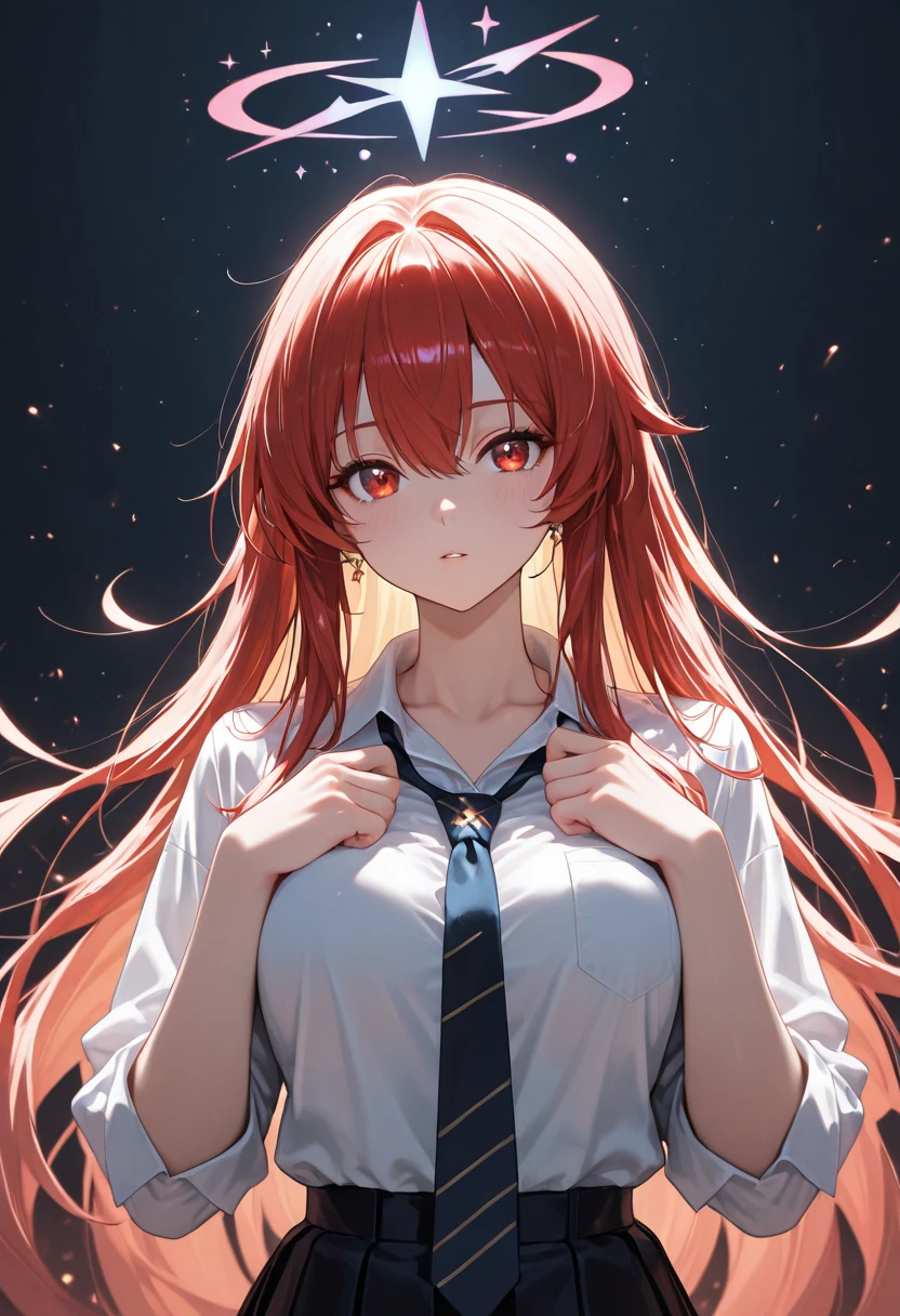 Nino Nakano:Beautiful young girl is happy and looking at the viewer,1girl,long reddish-pink hair,beautiful dark blue eyes,Black Ribbons,wearing white shirt,black jacket,green skirt,white long high socks,,cute pose,anime,(Nino Nakano),(Gotoubun no Hanayome),masterpiece,8k,very high quality,