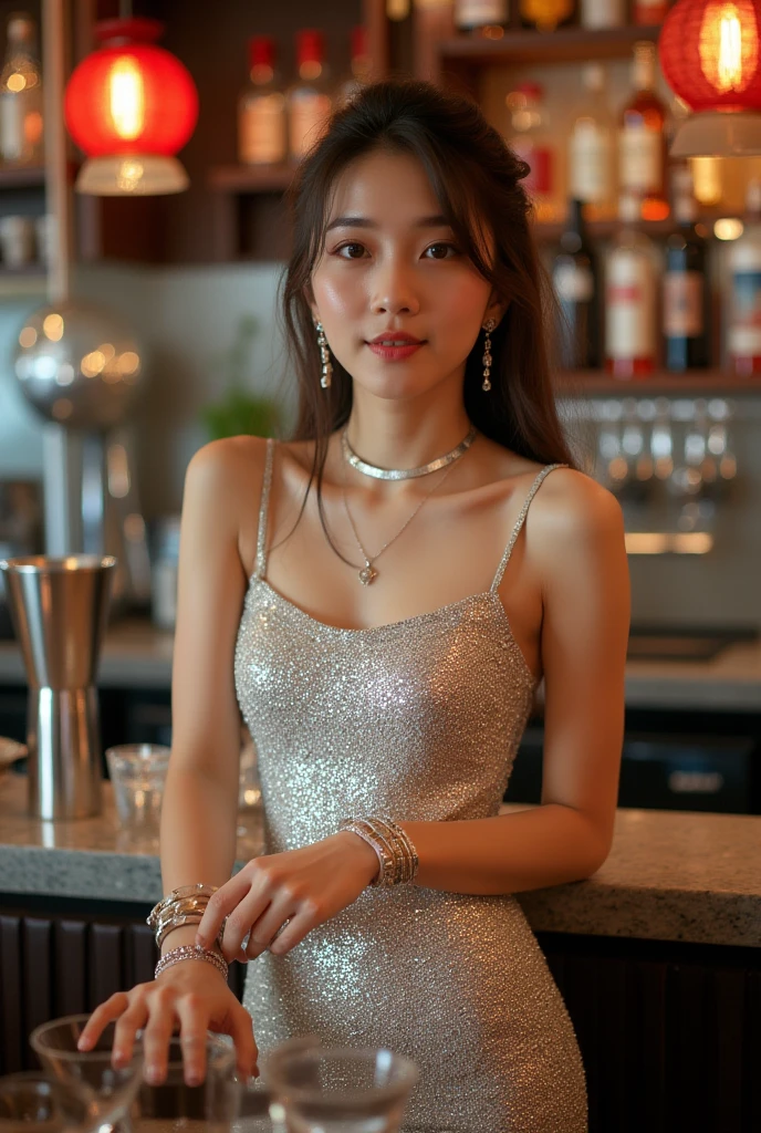 (((top quality, 8K, masterpiece: 1.3))), (lens flare), (((full body shot))), (indirect lighting), (((from the side))), (((lip make up :1.4))), (((being pick and put on lipstick))), (((reflect same char in mirror : 1.4))), (((looking in the mirror closely :1.3 ))),((1 woman, 25 years old, kpop idol, solo), (beauty: 1.4), (Low nose bridge and narrow nostrils : 1.2), (faint smile : 1.6), (gorgeous appearance : 1.4), slim body, realistic skin, (black medium hair : 1.3), (Strapless mini dress, long legs,  pantyhose, choker necklace, precious metals, bracelet, earring, high heel)), (Make-up room, wardrobe, stool, powder room), ((Lower your upper body and stick out your buttocks)) , very detailed look, very detailed lips, detailed eyes, sharp gaze, beautiful pupils, Clear eye line, abundant eyelashes, double eyelid, detailed fingers, detailed legs, perfect body proportions, natural , cosmetics pouch, Powder, lipstick, cosmetics, Nail art, feminine accessories