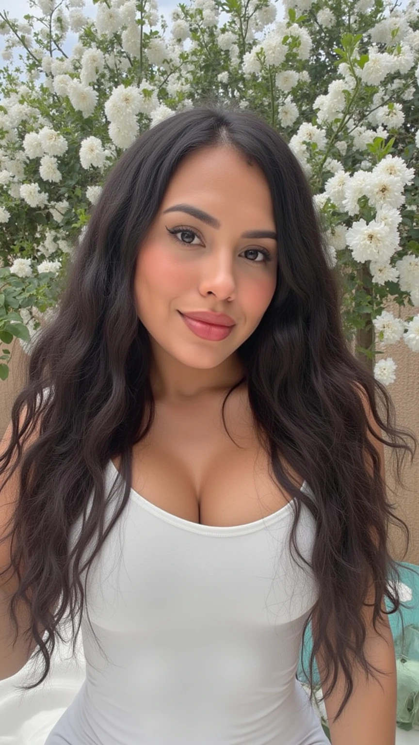  Colombian Spanish Latina with a curvy figure and a full,  face