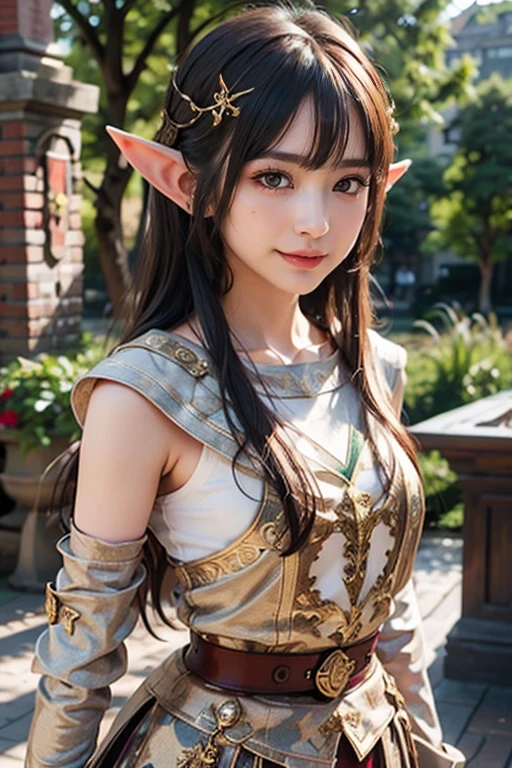 She is a young elven girl of about 18 years old and is quite tall for her age., Although she is still a teenager by human standards. His eyes are gray like a cloudy sky and his brown hair falls to the middle of his back.. Su rostro es redondo y suave, y sus labios son finos y sensuales, adorned with a small, innocent mole under their right eye. She is dressed in very revealing clothes