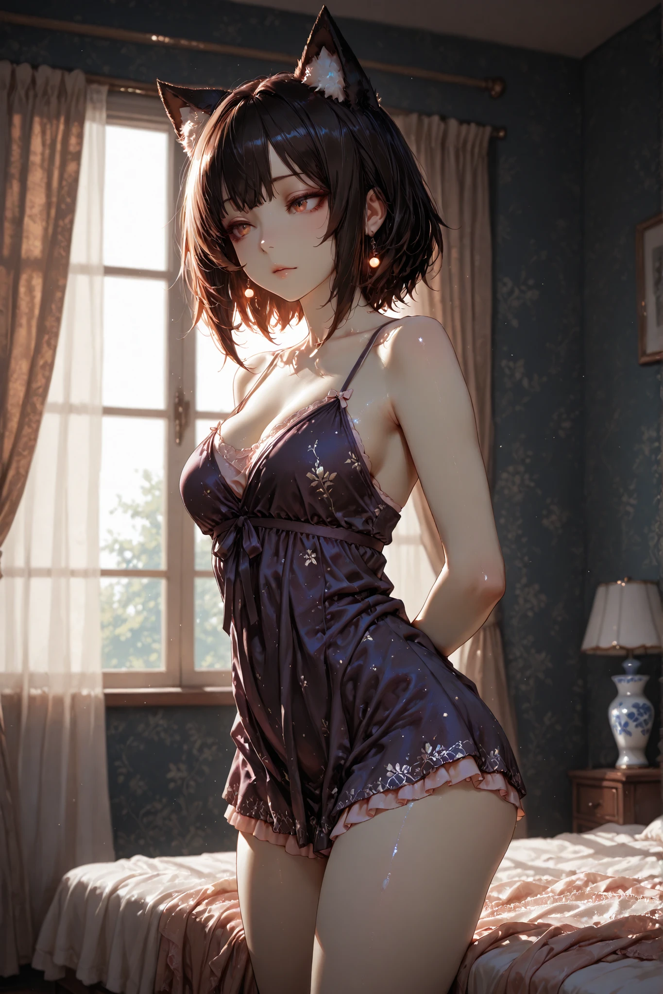 masterpiece, ultra-detailed, 8k, rich-contrast, glow porcelain-like skin, soft luminous skin, subsurface scattering, painterly texture, layered lighting, soft detailed fabric rendering
wears a chiffon (clothes dampness:1.2), (clothes clinging to her skin:1.05)