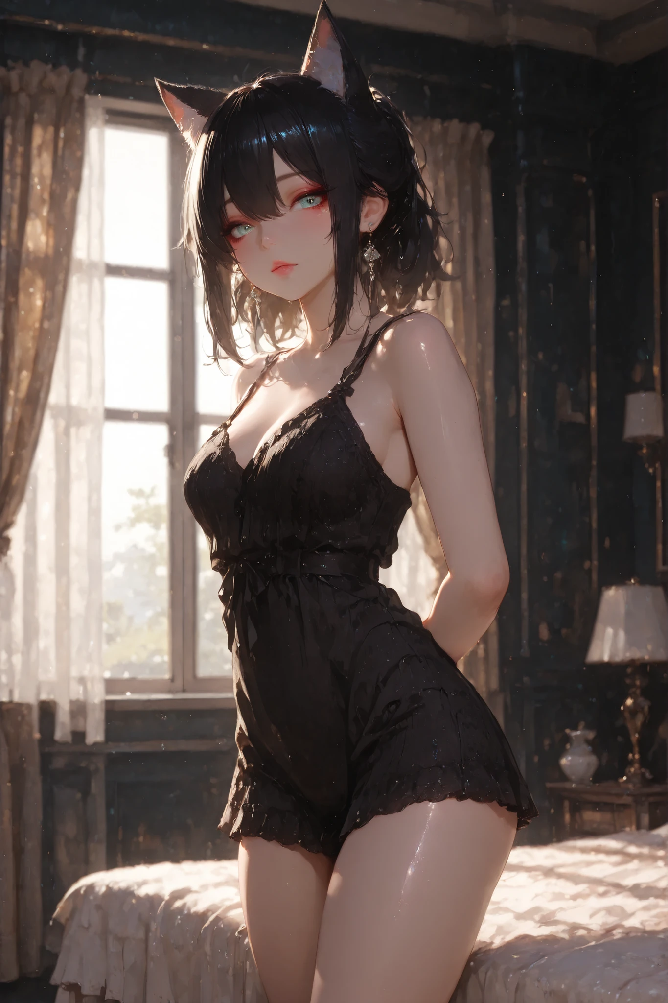 masterpiece, ultra-detailed, 8k, rich-contrast, glow porcelain-like skin, soft luminous skin, subsurface scattering, painterly texture, layered lighting, soft detailed fabric rendering
wears a chiffon (clothes dampness:1.2), (clothes clinging to her skin:1.05)